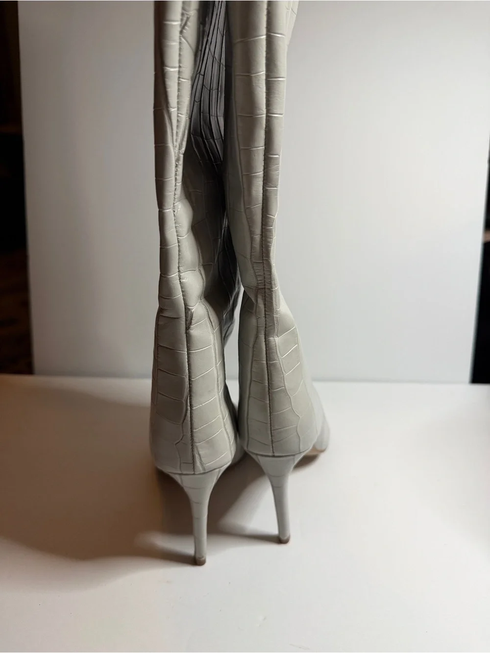 SCHUTZ White Croc-Embossed Over-the-Knee Stiletto Boots
